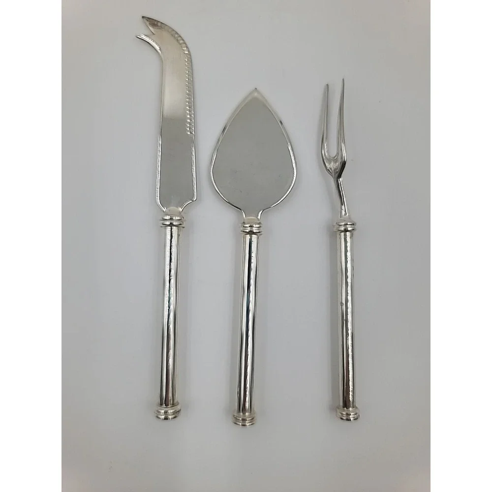 VTG 3 Pc Cheese Knife Spreader Slicer Fruit Fork Set Silverplated Rod Handles